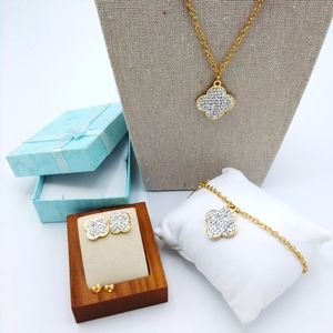 Think Positive Rhinestone Brass Clover Jewelry Set